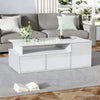 Daniel Coffee Table with LED Lights and Storage Drawers,White | Daniel table basse avec eclairage LED et tiroirs de rangement, blanc