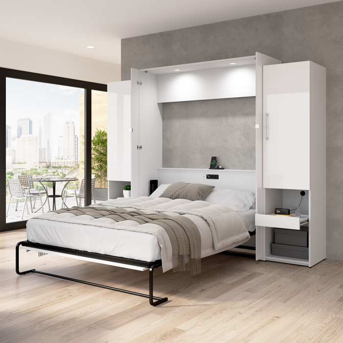 Bestar Avalon Queen Murphy Bed & Storage Cabinets with Pull-Out Shelf (107 W)