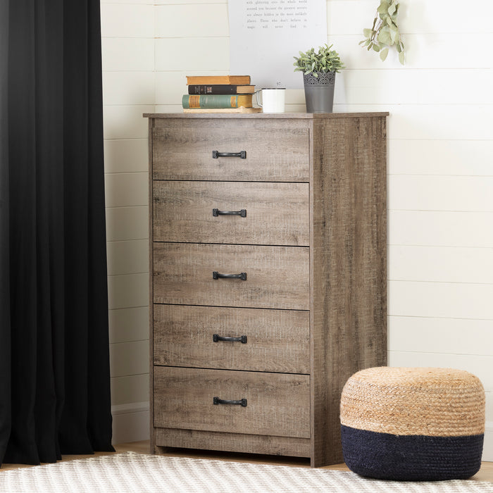 Tassio 5-Drawer Chest - Weathered Oak
