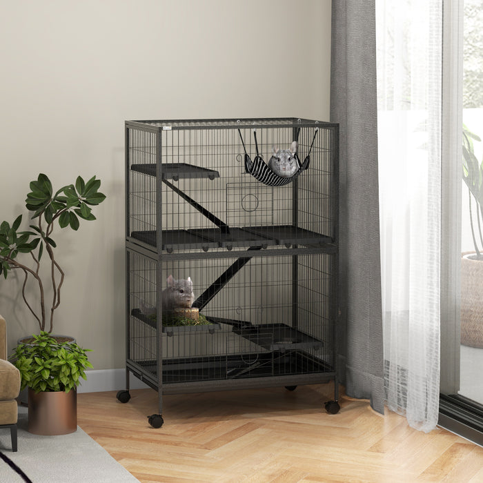 Pawhut 5-tier Rolling Small Animal Cage, Deluxe Guinea Pig Cage, Ferret Cage For Mink Chinchilla Kitten Rabbit, Small Pet Play House With Hammock Platform, Ramp, Tray, Dark Grey