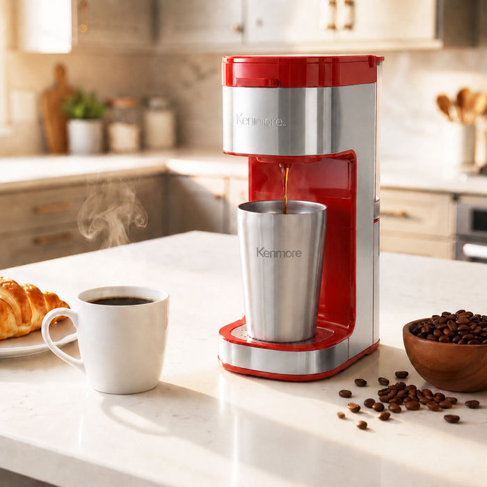 Kenmore Single Serve Coffee Maker with Travel Mug – Red - KKCMKCM-R