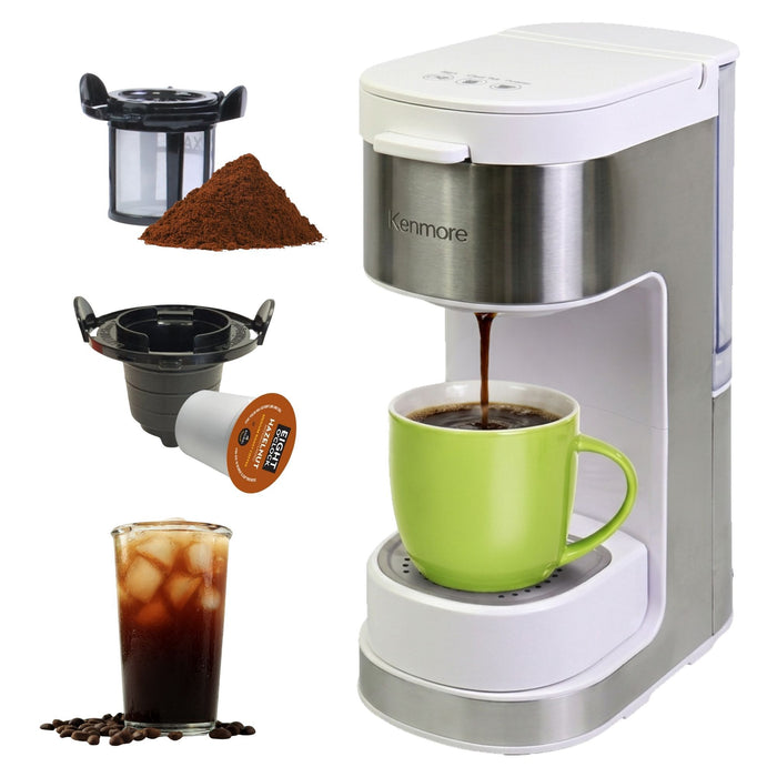 Kenmore Single Serve Coffee Maker with Travel Mug – White - KKCMKCM-W