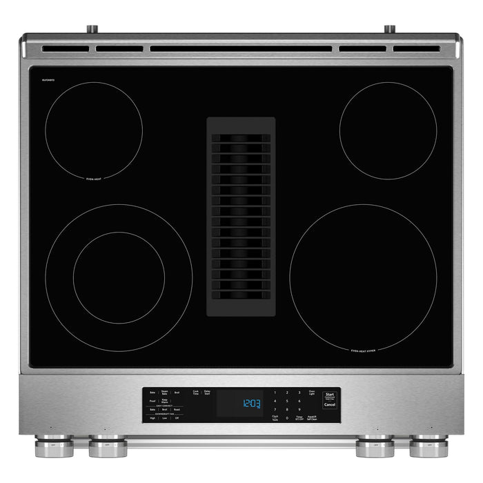 KitchenAid® 6.4 Cu. Ft. Electric Downdraft Slide-In Range - PrintShield™ Stainless Finish - KSEV730TPS 