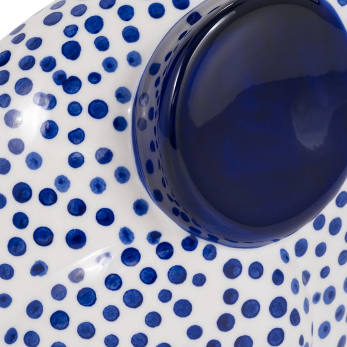 11\" Hand Stamped Trunk Up Elephant - Blue and White