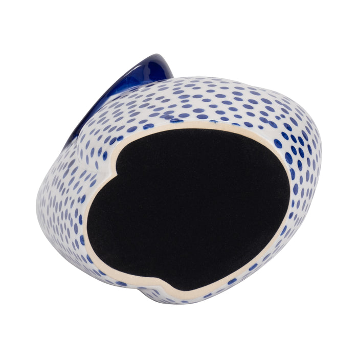 11\" Hand Stamped Trunk Up Elephant - Blue and White