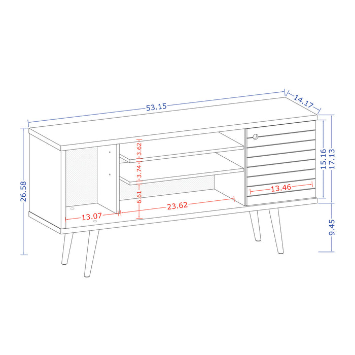 Manhattan Comfort Liberty 53.14\" Mid-Century Modern TV Stand with 5 Shelves & 1 Door - White & Yellow