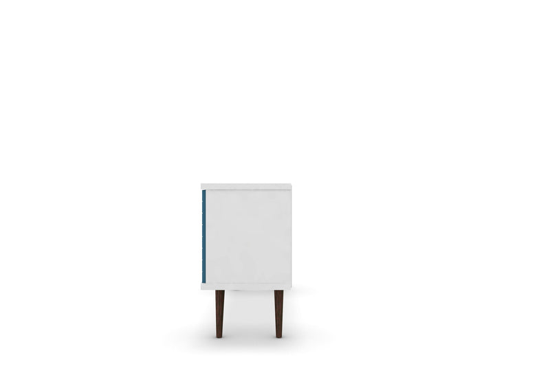 Manhattan Comfort Liberty 53.14\" Mid-Century Modern TV Stand with 5 Shelves & 1 Door - White & Aqua Blue