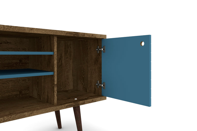 Manhattan Comfort Liberty 53.14\" Mid-Century Modern TV Stand with 5 Shelves & 1 Door - Rustic Brown