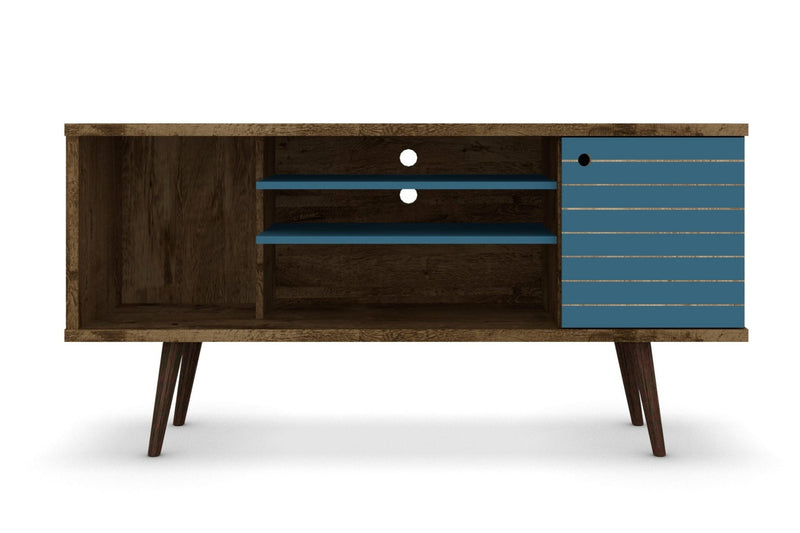 Manhattan Comfort Liberty 53.14\" Mid-Century Modern TV Stand with 5 Shelves & 1 Door - Rustic Brown