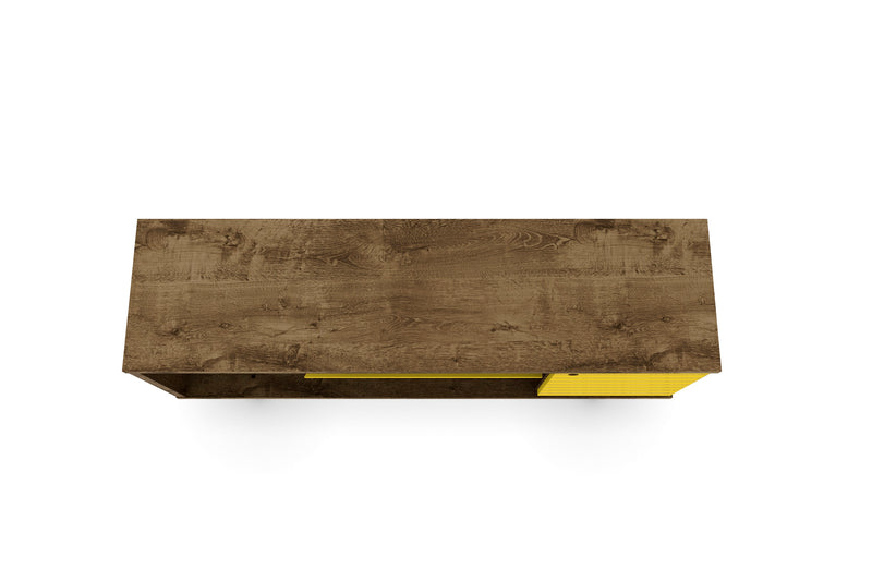 Manhattan Comfort Liberty 53.14\" Mid-Century Modern TV Stand with 5 Shelves & 1 Door - Rustic Brown & White