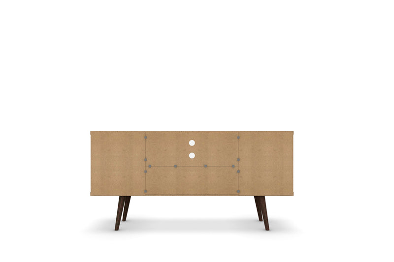 Manhattan Comfort Liberty 53.14\" Mid-Century Modern TV Stand with 5 Shelves & 1 Door - Rustic Brown & Aqua Blue