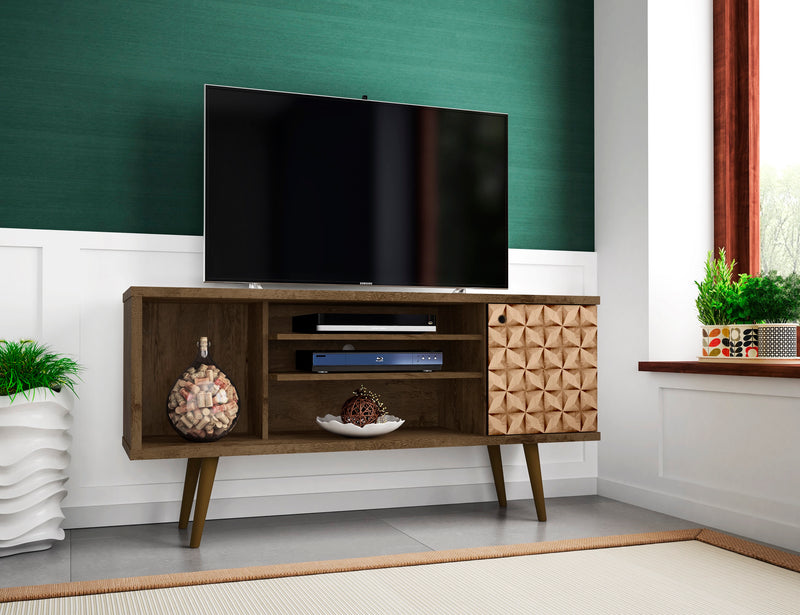 Manhattan Comfort Liberty 53.14\" Mid-Century Modern TV Stand with 5 Shelves & 1 Door - Brown