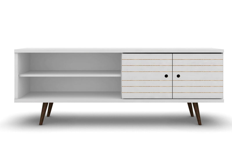 Manhattan Comfort Liberty 62.99\" Mid-Century Modern TV Stand with 3 Shelves & 2 Doors - White & Yellow