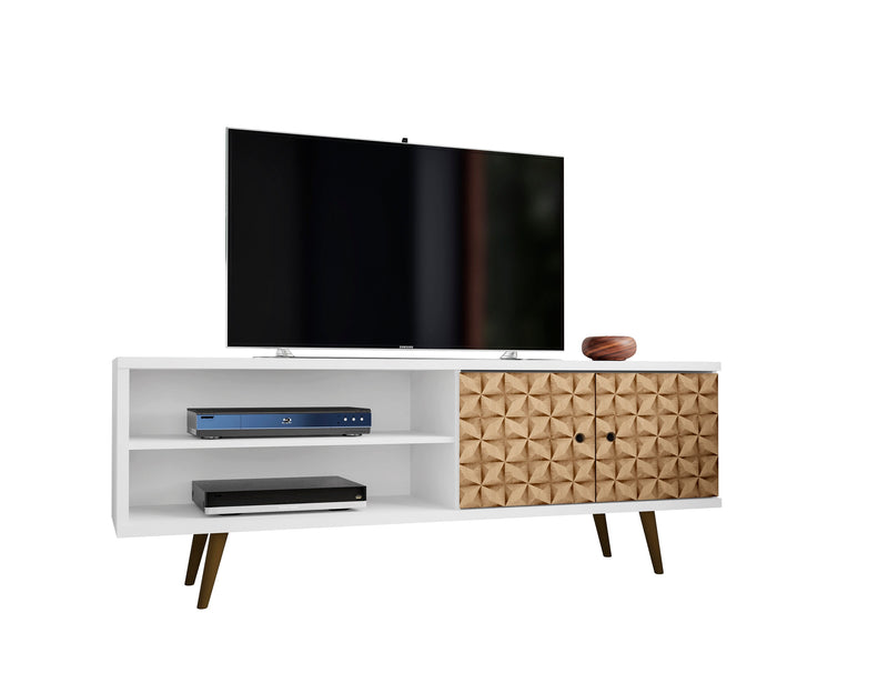 Manhattan Comfort Liberty 62.99\" Mid-Century Modern TV Stand with 3 Shelves & 2 Doors - White