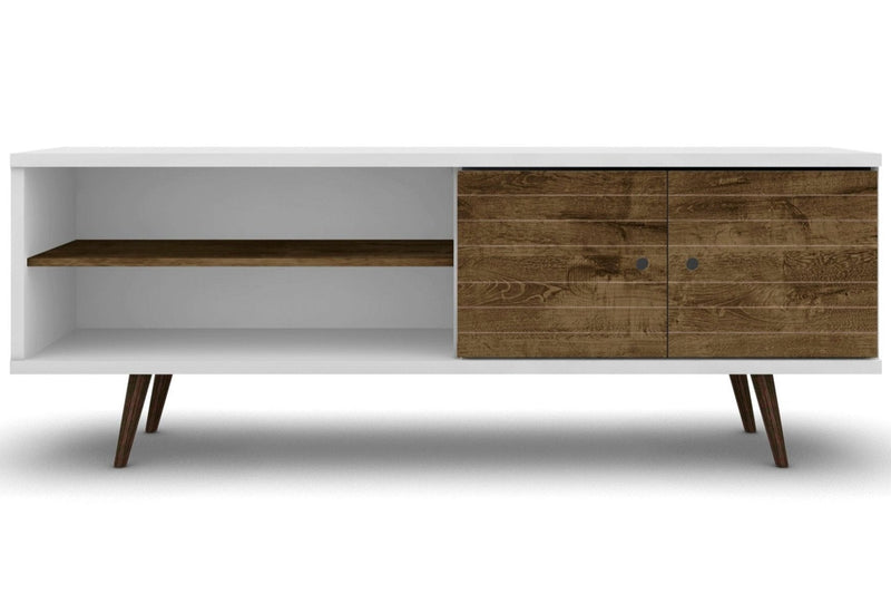 Manhattan Comfort Liberty 62.99\" Mid-Century Modern TV Stand with 3 Shelves & 2 Doors - White & Brown
