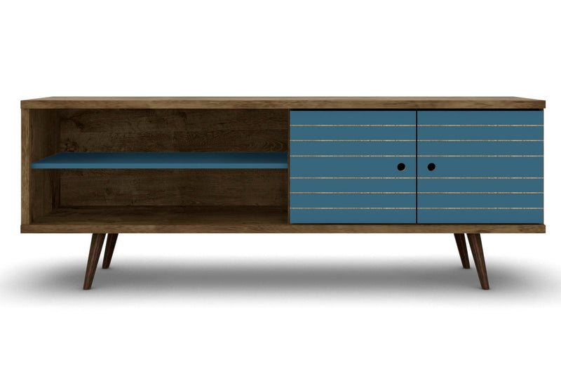 Manhattan Comfort Liberty 62.99\" Mid-Century Modern TV Stand with 3 Shelves & 2 Doors - Rustic Brown