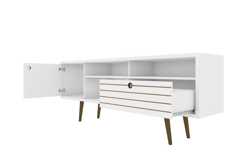 Manhattan Comfort Liberty 70.86\" Mid-Century Modern TV Stand with 4 Shelving Spaces & 1 Drawer - White