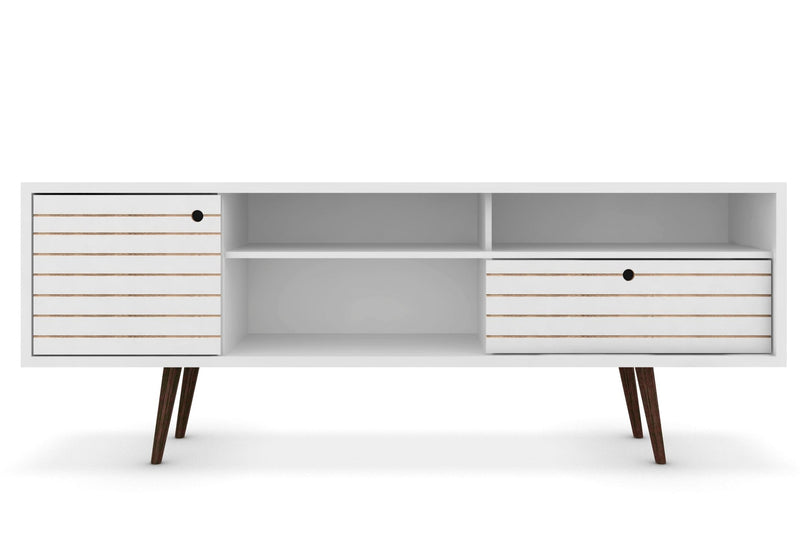 Manhattan Comfort Liberty 70.86\" Mid-Century Modern TV Stand with 4 Shelving Spaces & 1 Drawer - White