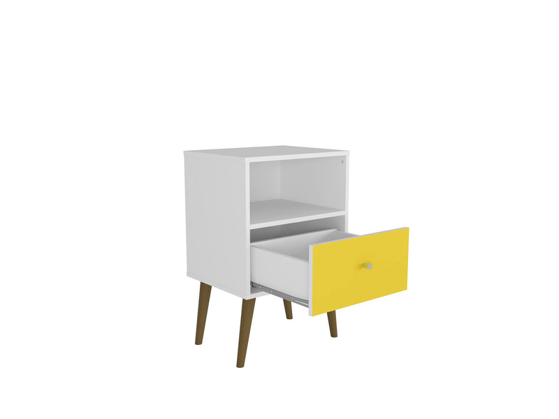Manhattan Comfort Liberty Mid-Century Modern Nightstand with Cubby Space & Drawer - White & Yellow