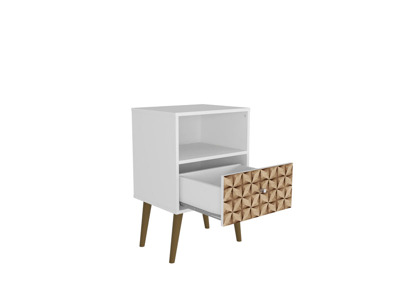 Manhattan Comfort Liberty Mid-Century Modern Nightstand with Cubby Space & Drawer - White & Brown