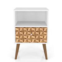 Manhattan Comfort Liberty Mid-Century Modern Nightstand with Cubby Space & Drawer - White & Brown
