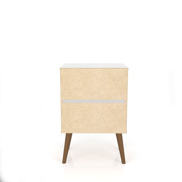 Manhattan Comfort Liberty Mid-Century Modern Nightstand with Cubby Space & Drawer - White & Brown