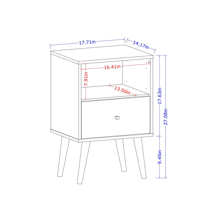 Manhattan Comfort Liberty Mid-Century Modern Nightstand with Cubby Space & Drawer - White & Rustic Brown