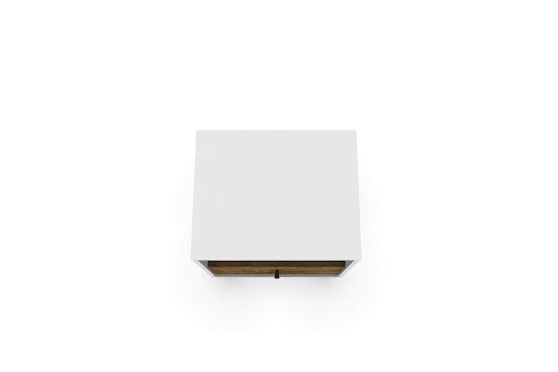 Manhattan Comfort Liberty Mid-Century Modern Nightstand with Cubby Space & Drawer - White & Rustic Brown