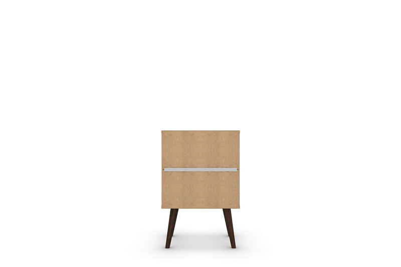 Manhattan Comfort Liberty Mid-Century Modern Nightstand with Cubby Space & Drawer - White & Rustic Brown