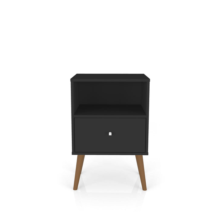 Manhattan Comfort Liberty Mid-Century Modern Nightstand with 1 Cubby Space & Drawer - Black