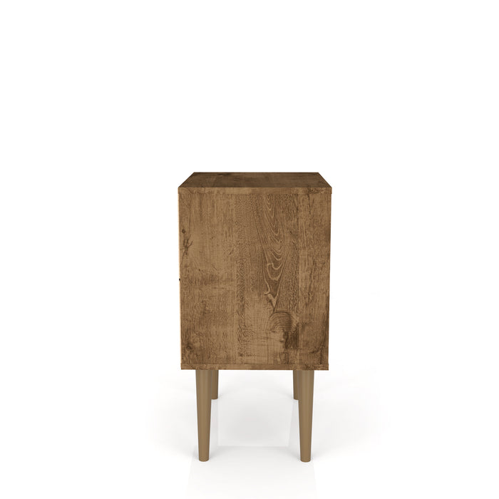 Manhattan Comfort Liberty Mid-Century Modern Nightstand with Cubby Space & Drawer - Rustic Brown & Yellow