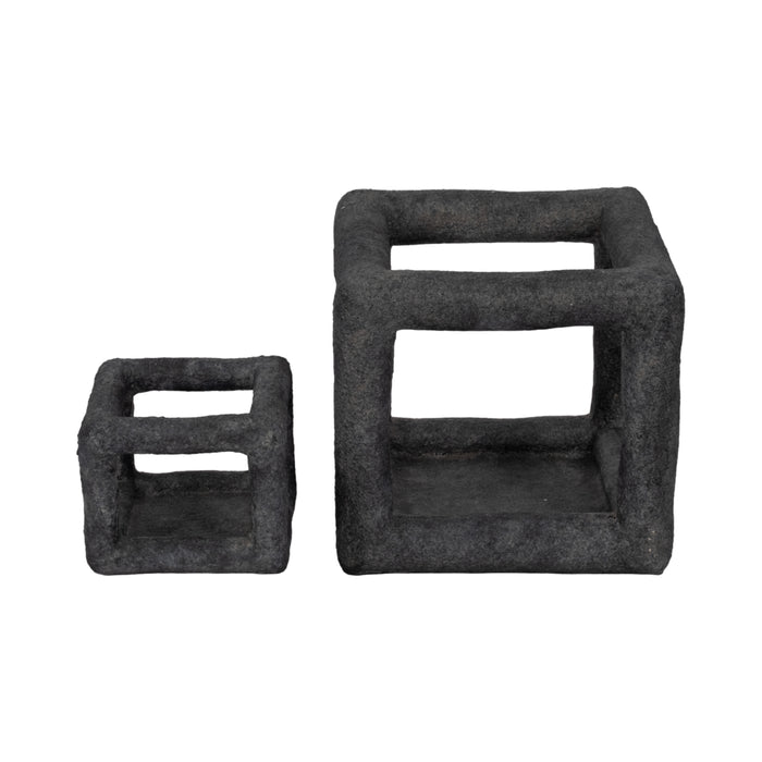 6\" Textured Open Square Cube - Black
