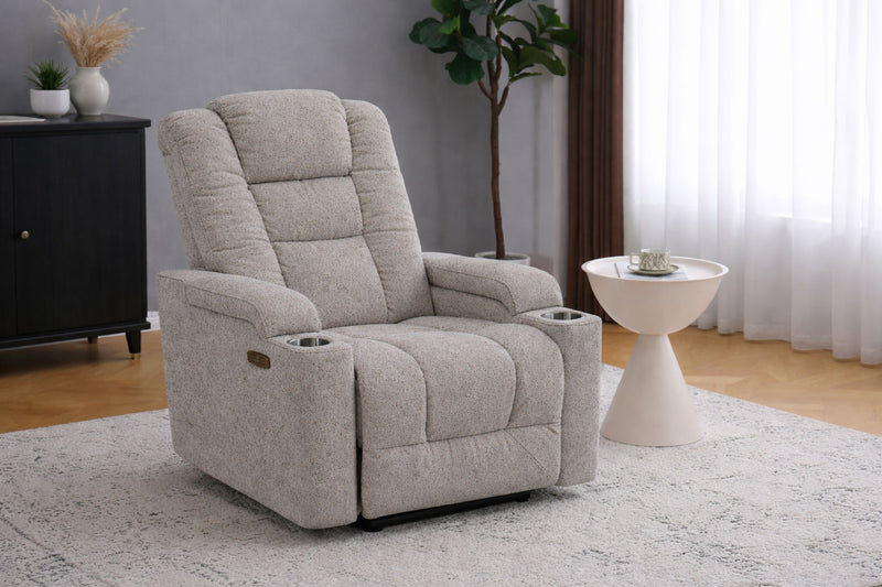 Riley 35.4\" Linen-Look Fabric Power Reclining Chair with Power Headrest – Grey 