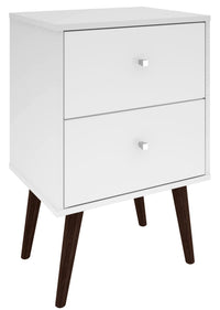 Manhattan Comfort Liberty Mid-Century Modern Nightstand with 2 Full Extension Drawers - White