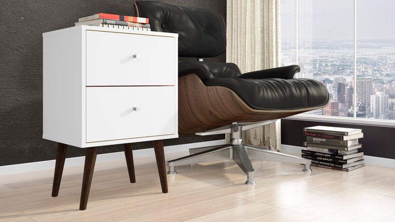 Manhattan Comfort Liberty Mid-Century Modern Nightstand with 2 Full Extension Drawers - White