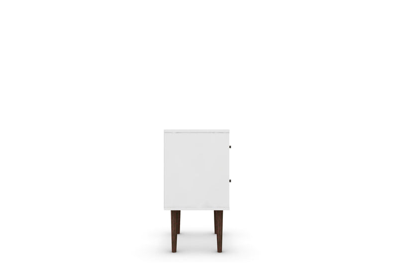 Manhattan Comfort Liberty Mid-Century Modern Nightstand with 2 Full Extension Drawers - White & Aqua Blue