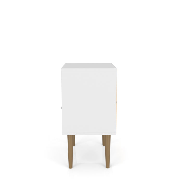 Manhattan Comfort Liberty Mid-Century Modern Nightstand with 2 Full Extension Drawers - White & Brown