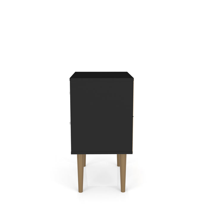 Manhattan Comfort Liberty Mid-Century Modern Nightstand with 2 Full Extension Drawers - Black