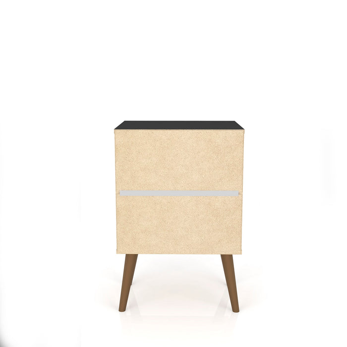 Manhattan Comfort Liberty Mid-Century Modern Nightstand with 2 Full Extension Drawers - Black