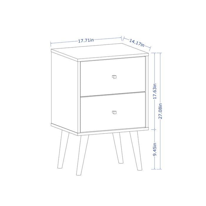 Manhattan Comfort Liberty Mid-Century Modern Nightstand with 2 Full Extension Drawers - Rustic Brown & Aqua Blue