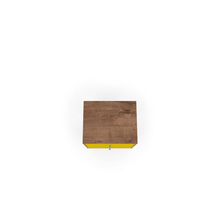 Manhattan Comfort Liberty Mid-Century Modern Nightstand with 2 Full Extension Drawers - Rustic Brown & Yellow