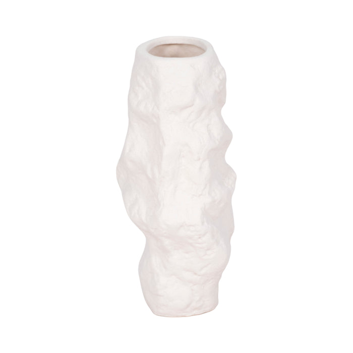 Ceramic 11\" Jagged Textured Vase - White