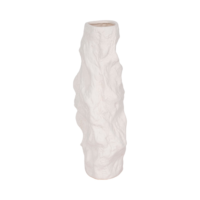 Ceramic 17\" Jagged Textured Vase - White