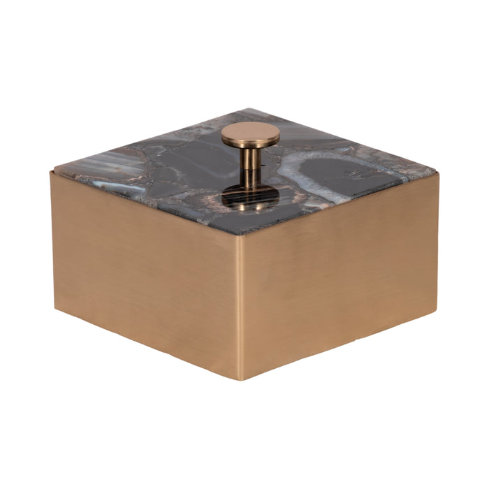 Metal 6\" Trinket Box with Agate Lid - Gold and Black