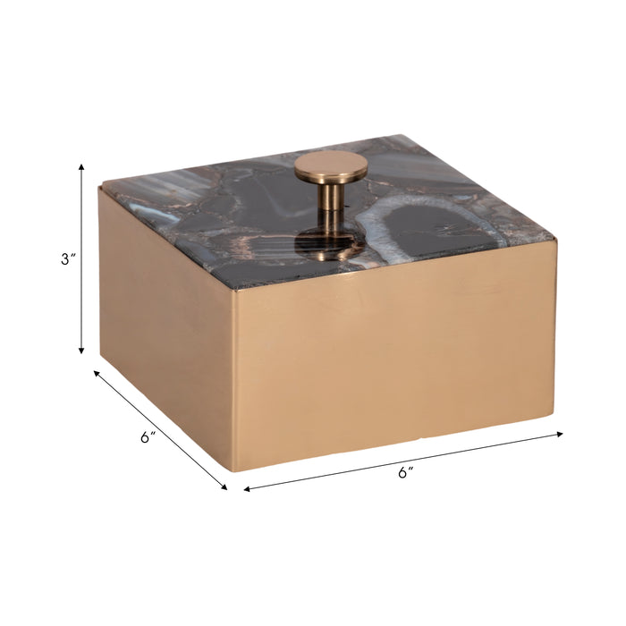 Metal 6\" Trinket Box with Agate Lid - Gold and Black