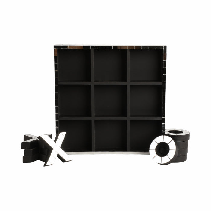 Wood 12\" Disco Mosaic Tic-Tac-Toe Game - Silver