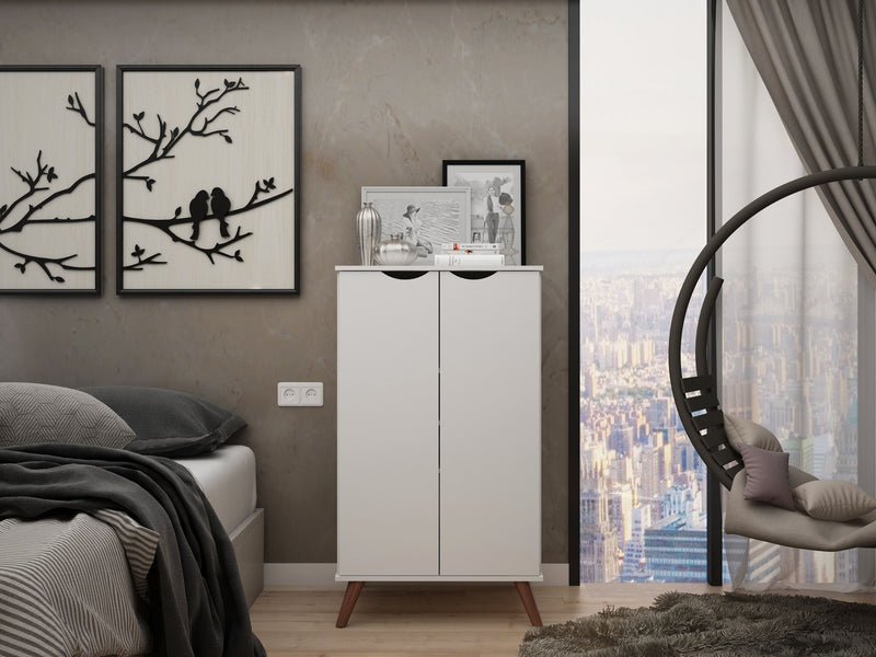 Manhattan Comfort Hampton Shoe Closet with 4 Shelves Solid Wood Legs - White