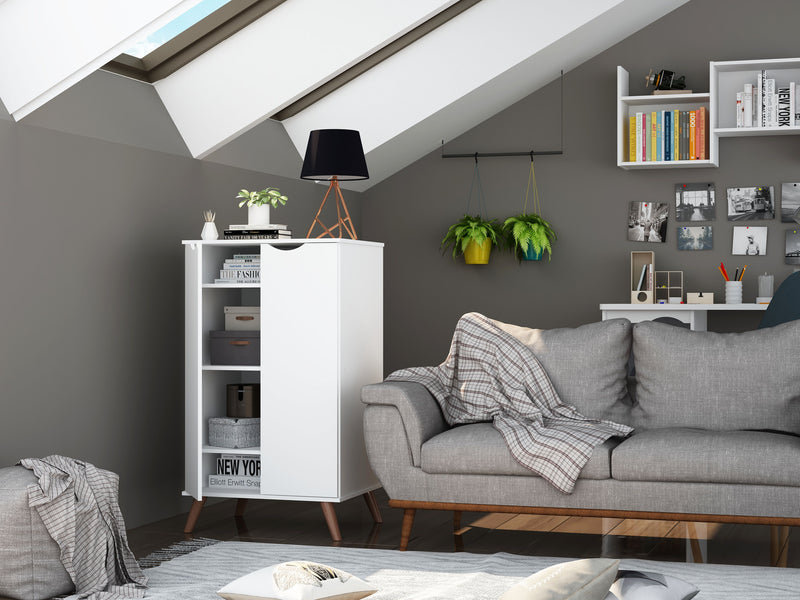 Manhattan Comfort Hampton Shoe Closet with 4 Shelves Solid Wood Legs - White