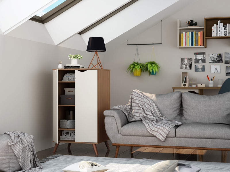 Manhattan Comfort Hampton Shoe Closet with 4 Shelves Solid Wood Legs - Off White