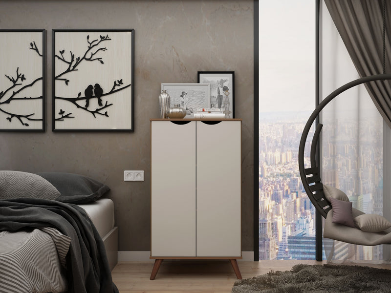 Manhattan Comfort Hampton Shoe Closet with 4 Shelves Solid Wood Legs - Off White